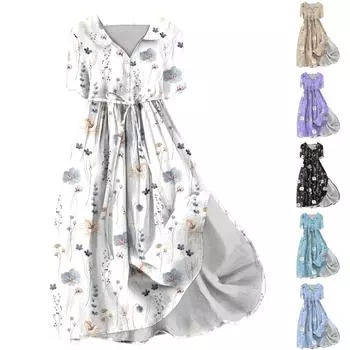 Женская мода повседневное платье с воротником с лацканами и короткими рукавами с принтом и ремнями L бежевый