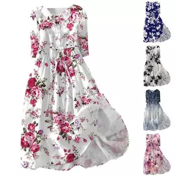 Женская мода повседневное платье с воротником на лацкане и пуговицами с рукавами 3/4 и бретелями L