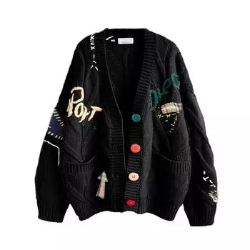 Женская мода, повседневное повседневное пальто, свободный короткий вязаный свитер, топ, кардиган с ленивым ветром, свитер One Size чёрный