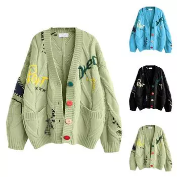 Женская мода, повседневное повседневное пальто, свободный короткий вязаный свитер, топ, кардиган с ленивым ветром, свитер One Size чёрный