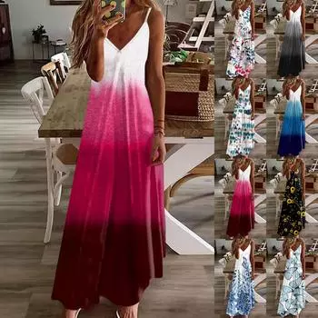 Женская мода повседневное сексуальное платье с V-образным вырезом и регулируемыми бретельками M синий