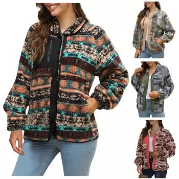 Женская мода повседневное темпераментное плюшевое пальто с длинным рукавом с цветным принтом L чёрный