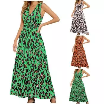 Женская мода повседневное весеннее и летнее платье без рукавов с v-образным вырезом и цветочным принтом до щиколотки S белый