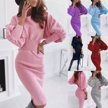 Женская мода повседневное зимнее женское вечернее мини-платье с длинным рукавом L красный