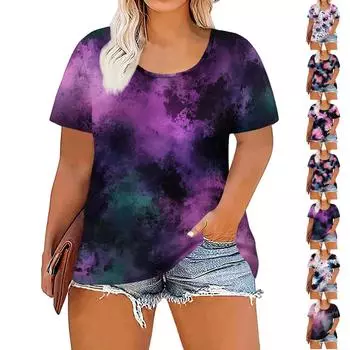 Женская мода повседневные летние топы больших размеров с принтом S фиолетовый