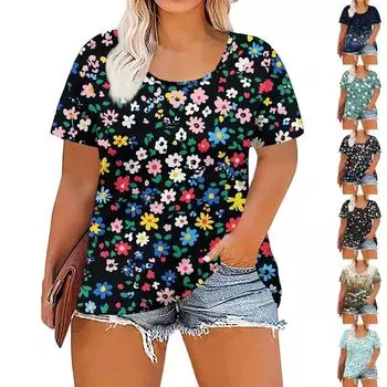 Женская мода повседневные летние топы больших размеров с принтом XXL