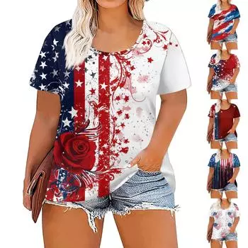 Женская мода повседневные летние топы больших размеров с принтом XXXXL винный