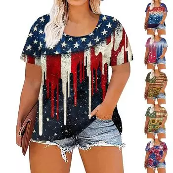 Женская мода повседневные летние топы больших размеров с принтом XL синий