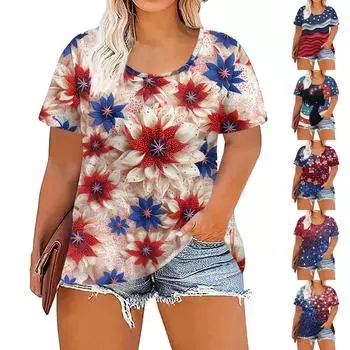 Женская мода повседневные летние топы больших размеров с принтом XL