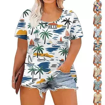 Женская мода повседневные летние топы больших размеров с принтом XXXXL