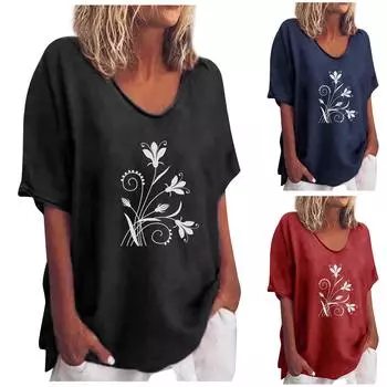 Женская мода, повседневные летние топы, рубашки с короткими рукавами и принтом, пуловер с круглым вырезом, футболки XXL чёрный