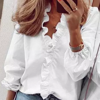 Женская мода повседневные летние весенние блузки и рубашки с длинным рукавом женские топы и рубашки больших размеров S белый