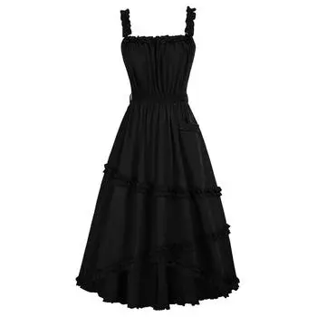 Женская мода, повседневные однотонные кружевные готические винтажные распашные платья L чёрный