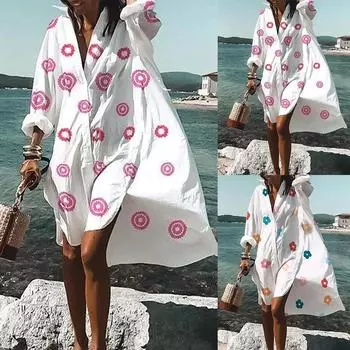 Женская мода повседневные рубашки с принтом на лацканах однобортные рубашки топы XL