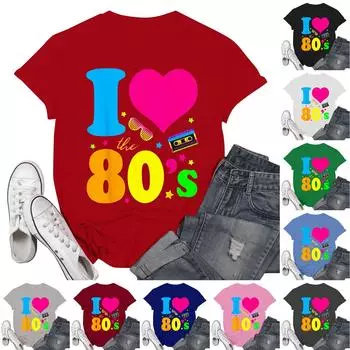 Женская мода повседневные школьные дни принтованный короткий рукав круглый вырез пуловер топы L армия зеленый