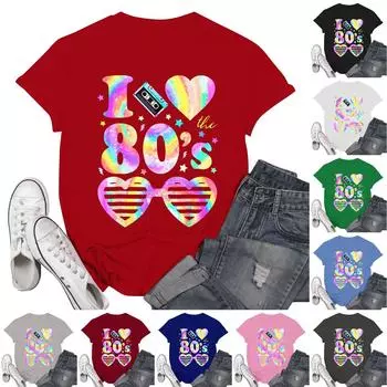 Женская мода повседневные школьные дни принтованный короткий рукав круглый вырез пуловер топы L армия зеленый