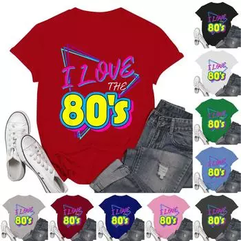 Женская мода повседневные школьные дни принтованный короткий рукав круглый вырез пуловер топы L армия зеленый