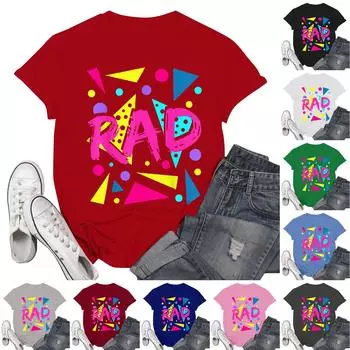 Женская мода повседневные школьные дни принтованный короткий рукав круглый вырез пуловер топы L армия зеленый