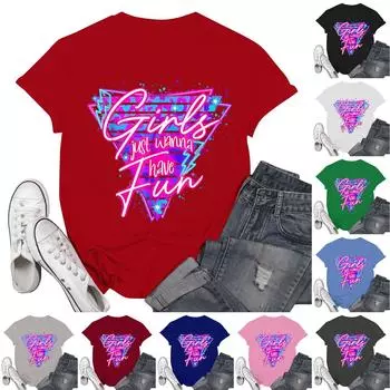 Женская мода повседневные школьные дни принтованный короткий рукав круглый вырез пуловер топы L армия зеленый