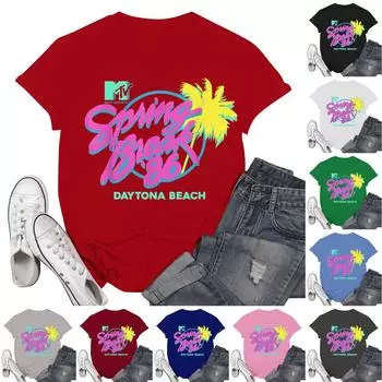 Женская мода повседневные школьные дни принтованный короткий рукав круглый вырез пуловер топы L армия зеленый