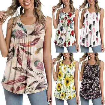 Женская мода, повседневные топы без рукавов с цветочным принтом, свободные жилеты, блузки XXL чёрный