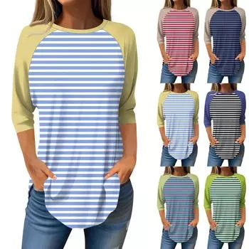 Женская мода, повседневные топы на выход, ретро-принт, пуловер с рукавом реглан, рукавом 3/4, блузки, туника с круглым вырезом L чёрный