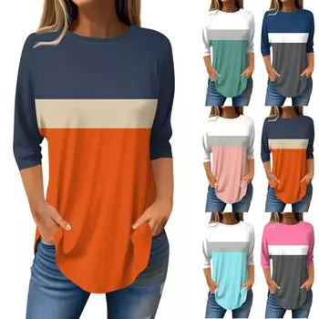 Женская мода, повседневные топы на выход, ретро-принт, пуловер с рукавом реглан, рукавом 3/4, блузки, туника с круглым вырезом L