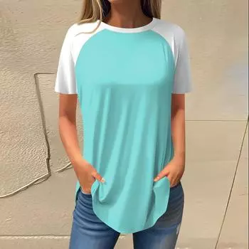 Женская мода, повседневные топы на выход, ретро-принт, рукав реглан, пуловер с короткими рукавами, блузки, туника с круглым вырезом S