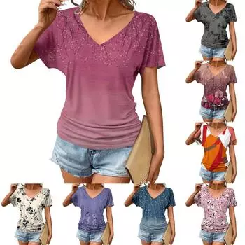 Женская мода повседневные топы с коротким рукавом плиссированная модная одежда футболка свободного кроя повседневная базовая рубашка S