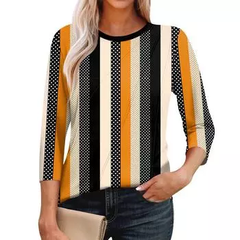 Женская мода повседневные топы с рукавом 3/4 плиссированные модные топы футболки XL шафрановый