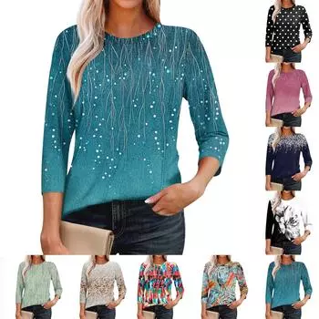 Женская мода повседневные топы с рукавом 3/4 плиссированные модные топы футболки L чёрный