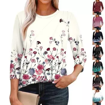 Женская мода повседневные топы с рукавом 3/4 плиссированные модные топы футболки S чёрный