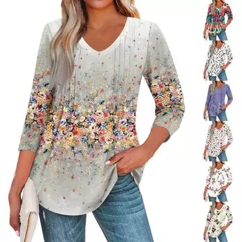 Женская мода повседневные топы с рукавом 3/4 плиссированные модные топы футболки S розовый