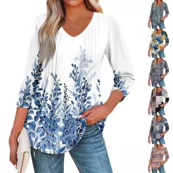 Женская мода повседневные топы с рукавом 3/4 плиссированные модные топы футболки M чёрный