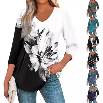 Женская мода повседневные топы с рукавом 3/4 плиссированные модные топы футболки S