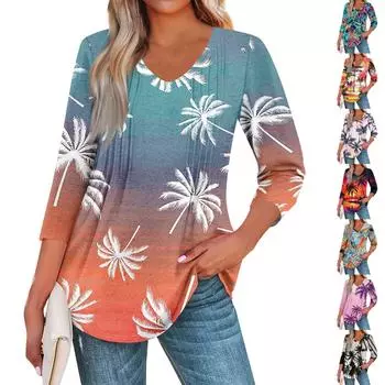 Женская мода повседневные топы с рукавом 3/4 плиссированные модные топы футболки L оранжевый