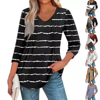 Женская мода повседневные топы с рукавом 3/4 плиссированные модные топы футболки XXL