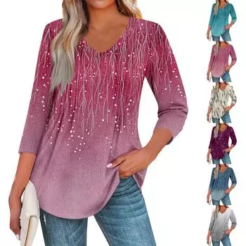 Женская мода повседневные топы с рукавом 3/4 плиссированные модные топы футболки M