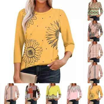 Женская мода повседневные топы с рукавом 3/4 плиссированные модные топы футболки L