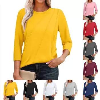 Женская мода повседневные топы с рукавом 3/4 плиссированные модные топы футболки L чёрный