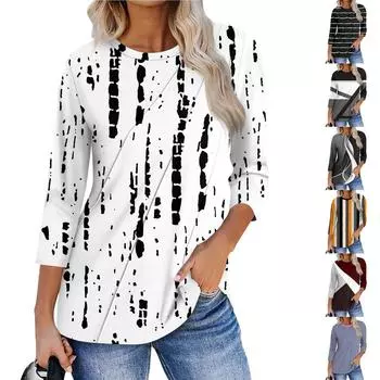 Женская мода повседневные топы с рукавом 3/4 плиссированные модные топы футболки L чёрный