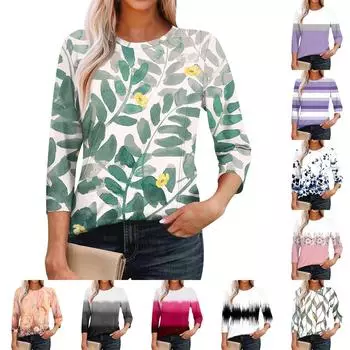 Женская мода повседневные топы с рукавом 3/4 плиссированные модные топы футболки L чёрный