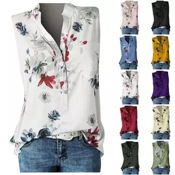 Женская мода, повседневные топы с V-образным вырезом, рубашки без рукавов с принтом, пуловеры, футболки M