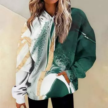 Женская мода Повседневные Универсальные Повседневные толстовки с круглым вырезом Графика Повседневные с длинным рукавом Градиент Лоскутная верхняя одежда с принтом Толстовки L темно-зеленого