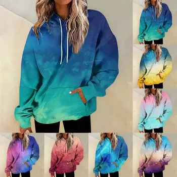 Женская мода Повседневные Универсальные Повседневные толстовки с круглым вырезом Графика Повседневные с длинным рукавом Градиент Лоскутная верхняя одежда с принтом Толстовки L бежевый