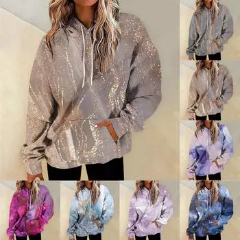 Женская мода Повседневные Универсальные Повседневные толстовки с круглым вырезом Графика Повседневные с длинным рукавом Градиент Лоскутная верхняя одежда с принтом Толстовки One size синий