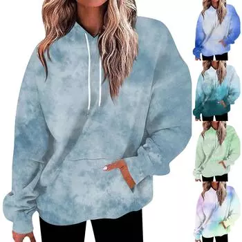 Женская мода Повседневные Универсальные Повседневные толстовки с круглым вырезом Графика Повседневные с длинным рукавом Градиент Лоскутная верхняя одежда с принтом Толстовки L синий
