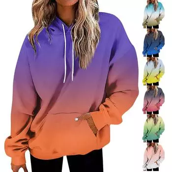 Женская мода Повседневные Универсальные Повседневные толстовки с круглым вырезом Графика Повседневные с длинным рукавом Градиент Лоскутная верхняя одежда с принтом Толстовки L синий