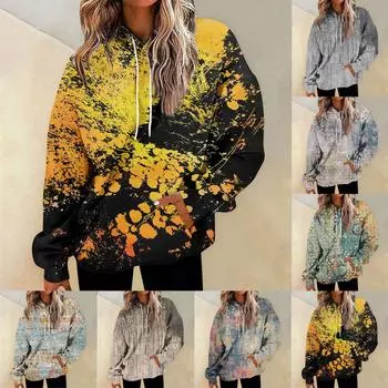 Женская мода Повседневные Универсальные Повседневные толстовки с круглым вырезом Графика Повседневные с длинным рукавом Градиент Лоскутная верхняя одежда с принтом Толстовки M оранжевый