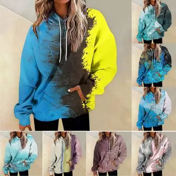 Женская мода Повседневные Универсальные Повседневные толстовки с круглым вырезом Графика Повседневные с длинным рукавом Градиент Лоскутная верхняя одежда с принтом Толстовки XXL розовый